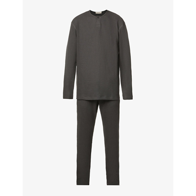 Essentials Henley Relaxed-fit Cotton-blend Pyjama Set In Iron