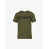 Alexander Mcqueen Green Cotton T-shirt With Logo Print In Khaki Mix