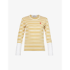 Comme Des Garçons Play Heart-embellished Cotton-jersey T-shirt In Olive White