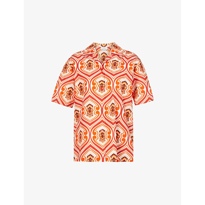 Etro Camicia Rocket Graphic-print Cotton-poplin Shirt In Orange