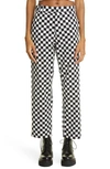 R13 Slouch Crop Straight Leg Cotton Pants In Black/ White Checker