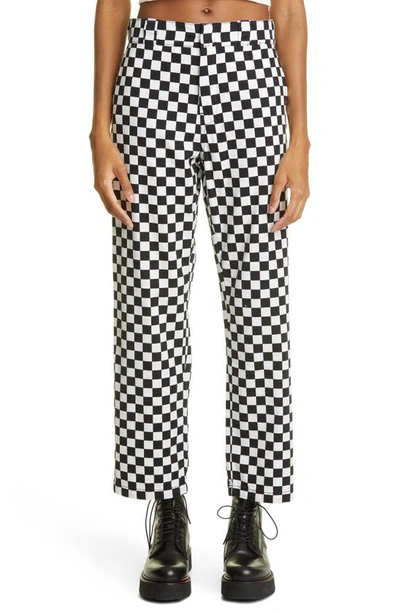 R13 Slouch Crop Straight Leg Cotton Pants In Black/ White Checker