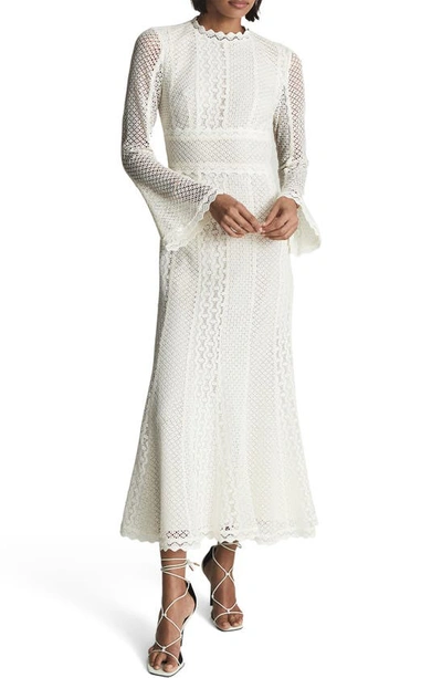 Reiss Open Back Long Sleeve Lace Dress In White ModeSens