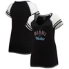 Soft As A Grape Black Miami Marlins Curvy Colorblock Tri-blend Raglan V-neck T-shirt In Black