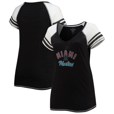 Soft As A Grape Black Miami Marlins Curvy Colorblock Tri-blend Raglan V-neck T-shirt