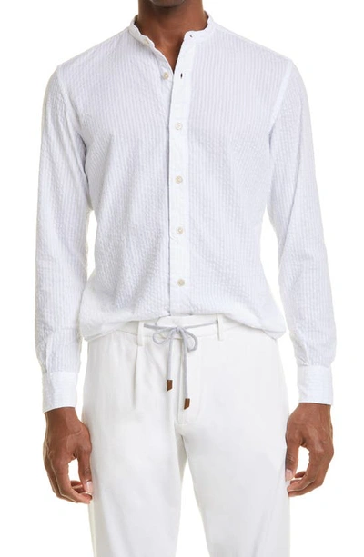Eleventy Buttoned-up Long-sleeved Shirt In White
