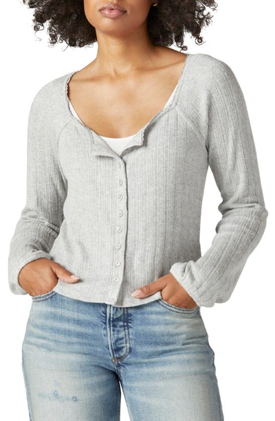 Lucky Brand Printed Pointelle Button-front Top In Heather Grey