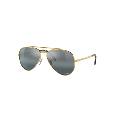 Ray Ban New Aviator Sunglasses Gold Frame Blue Lenses Polarized 62-14
