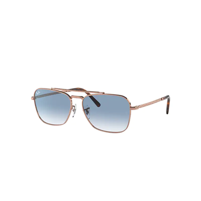 Ray Ban New Caravan Sunglasses Pink Gold Frame Blue Lenses 55-15