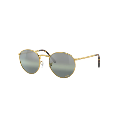 Ray Ban New Round Sunglasses Gold Frame Green Lenses Polarized 53-21