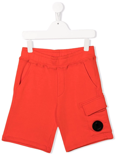 C.p. Company Kids' Micro-lens Cotton Shorts In Red