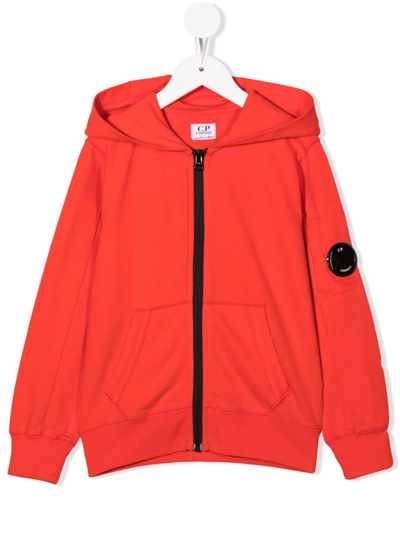 C.p. Company Kids' Micro-lens Zip-up Hoodie In Red