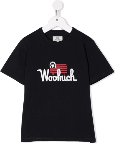 Woolrich Kids' Logo-print Organic-cotton T-shirt In Blue