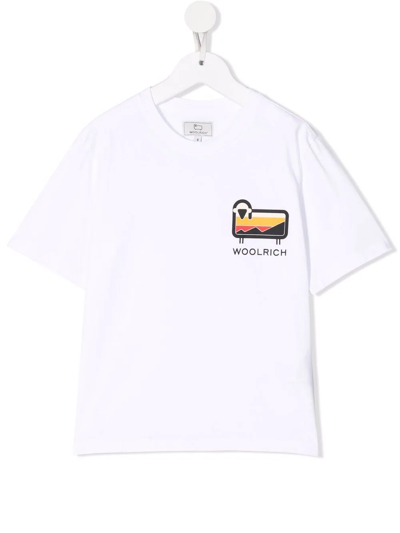Woolrich Kids' Logo-print Organic-cotton T-shirt In White