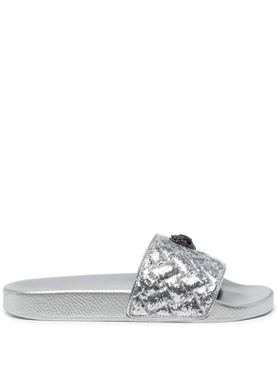 Kurt Geiger Metallic-effect Open-toe Slides In Silver