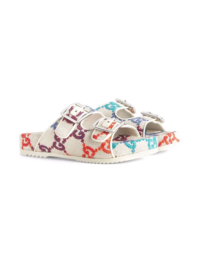 Gucci Kids' Gg Logo Double-buckle Sandals In White
