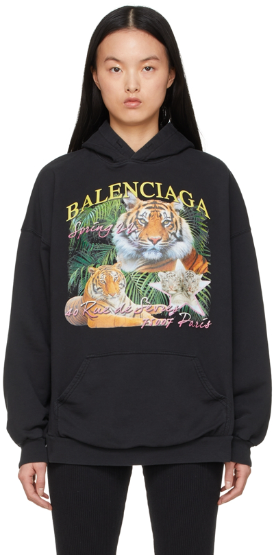 Balenciaga Black Year Of The Tiger Hoodie In Marine Bl/yellow/blk