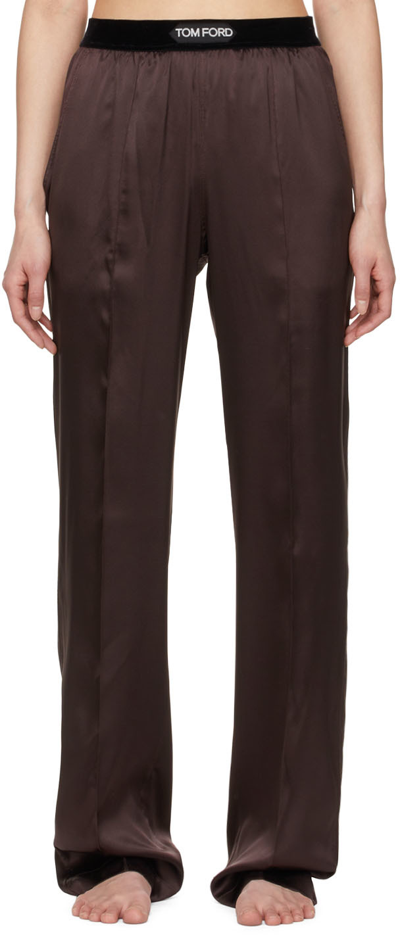 Tom Ford Straight-leg Silk-blend Trousers In Brown