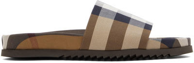 Burberry Brown Melroy Checked Slides Sandals