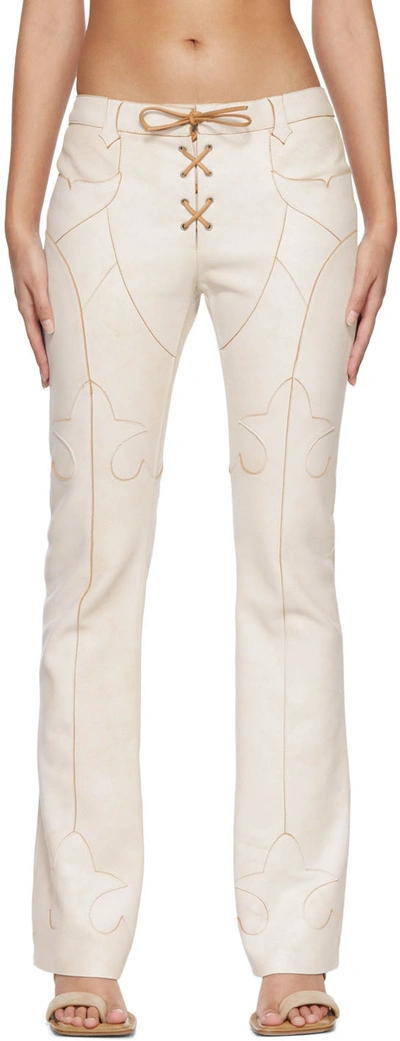 Acne Studios Off-white Lambskin Pants In White,beige