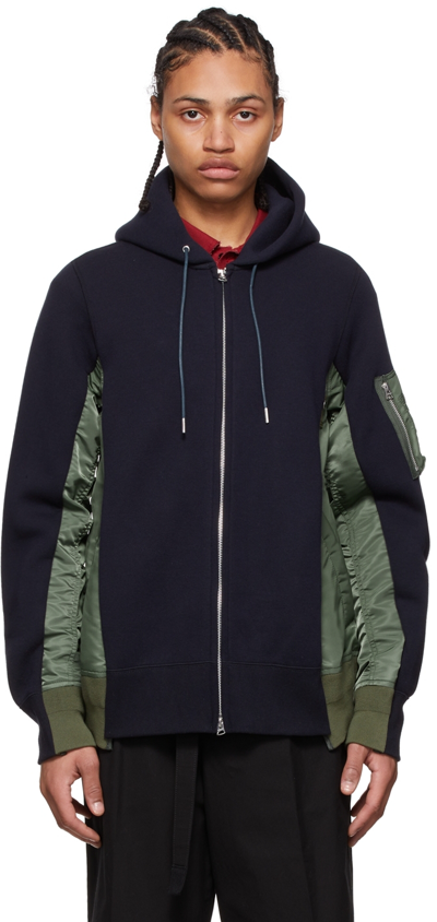 Sacai Bomber Jacket Hybrid Panelled Hoodie In Multi-colored