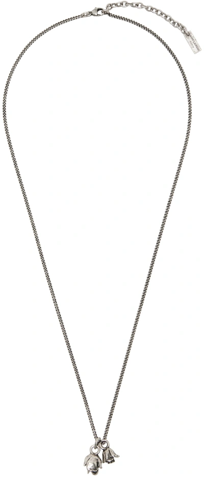 Saint Laurent Silver Two Roses Necklace In Argent Oxide