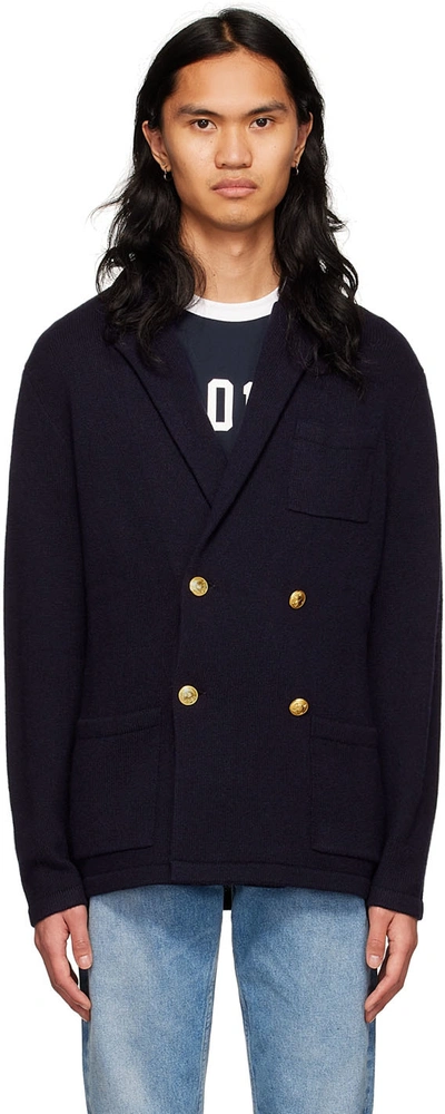 Polo Ralph Lauren Cashmere Regular Fit Double Breasted Blazer Cardigan In Aviator Navy