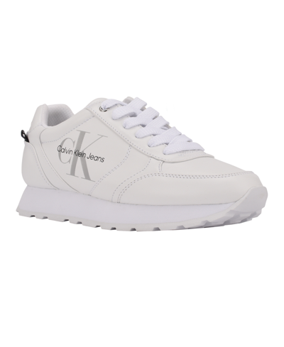 Calvin Klein Jeans Women's Cayle Logo Casual Lace-up Sneakers In White