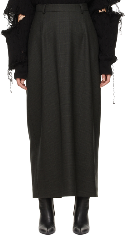 Balenciaga Grain De Poudre Wool Maxi Skirt In Khaki Black
