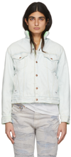 Notsonormal Blue Denim Jacket In Neon Verde