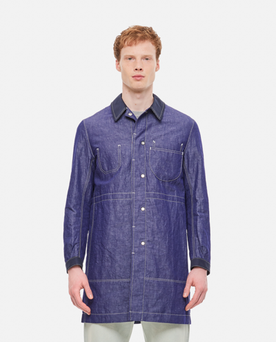 Junya Watanabe Contrast-stitching Pocket Single-breasted Coat In Blue