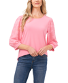 Cece Lace Sleeve Stretch Crepe Blouse In Cupid Pink