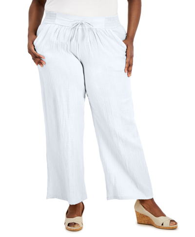 Jm Collection Plus Size Gauze Drawstring Pants, Created For Macy's In Bright White