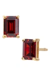 Savvy Cie Jewels Vermeil Sterling Silver Emerald Cut Cz Box Stud Earrings In Garnet - January