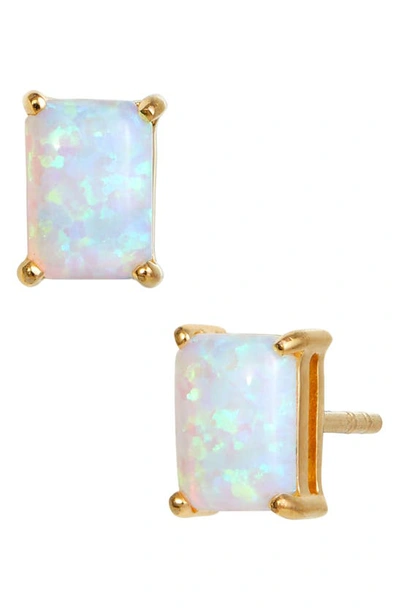 Savvy Cie Jewels Vermeil Sterling Silver Emerald Cut Cz Box Stud Earrings In Opal - October