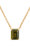 Savvy Cie Jewels Vermeil Emerald Cut Cz Birth Stone Box Cut Necklace In Peridot - August