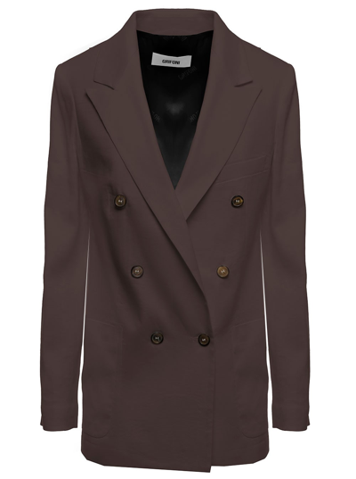 Mauro Grifoni Grifoni Womans Brown Linen And Viscose Double-breasted Blazer In Black