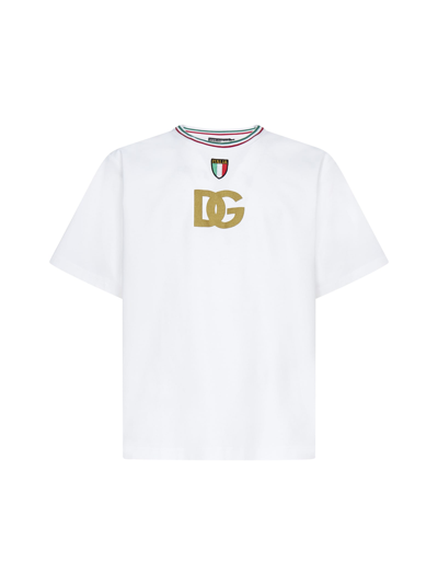 Dolce & Gabbana Logo And Tricolor Cotton T-shirt In White