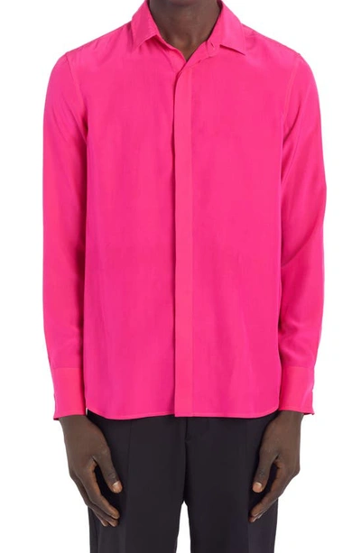Valentino Slim Fit Button-up Silk Shirt In Pink