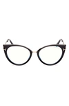 Tom Ford 54mm Blue Light Blocking Cat Eye Glasses In Shiny Black