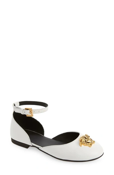 Versace First Line Kids' Medusa D'orsay Flat In White-versace Gold