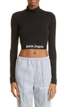 Palm Angels Logo-underband Mock-neck Crop Top In Black White