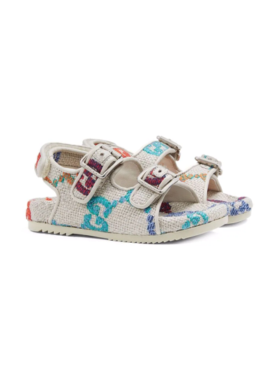 Gucci Kids' Gg Logo Double-buckle Sandals In Neutrals