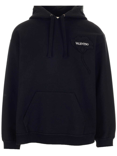 Valentino Hoodie With Men's Garden Floral Embroidery In Black