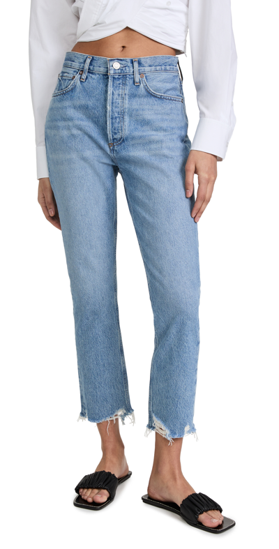 Agolde Riley Crop Jeans In Blue,light Blue