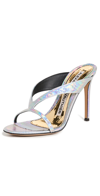 Alexandre Vauthier Metallic Croc-embossed Leather Sandals In Silver