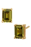 Savvy Cie Jewels Vermeil Sterling Silver Emerald Cut Cz Box Stud Earrings In Peridot - August