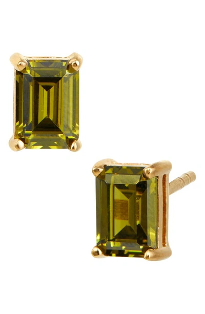 Savvy Cie Jewels Vermeil Sterling Silver Emerald Cut Cz Box Stud Earrings In Green