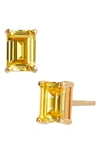 Savvy Cie Jewels Vermeil Sterling Silver Emerald Cut Cz Box Stud Earrings In Citrine - November