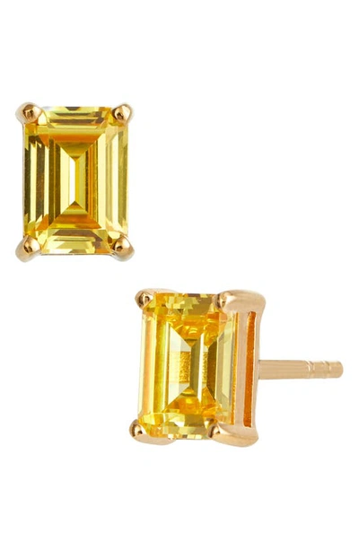 Savvy Cie Jewels Vermeil Sterling Silver Emerald Cut Cz Box Stud Earrings In Citrine - November